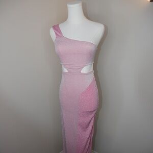 Naked Wardrobe One Shoulder Pink Cutout Maxi Dress